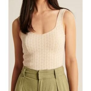 Abercrombie & Fitch Preppy Jacquard Knit Tank Small Tan Academia Old Money Beach
